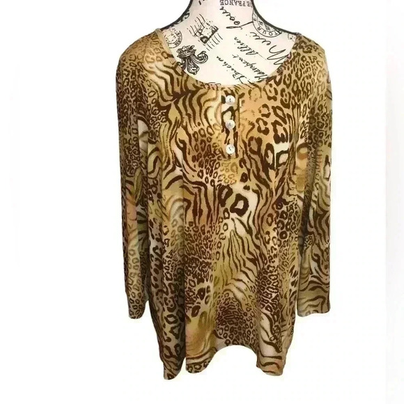 Susan Graver Womens XL Tunic Blouse Tiger Print 3/4 Sleeves. - Picture 1 of 6